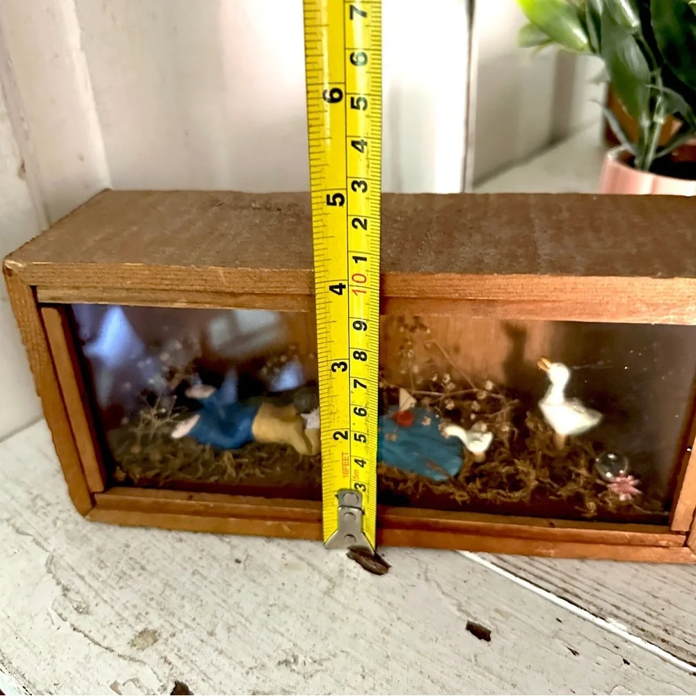 Vintage Boy at a Pond with Ducks Sailboat Diorama Antique Wood Wall Hang Decor